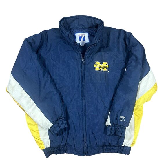 Vintage Michigan Wolverines LOGO 7 Puffer Jacket Men’s XL Full Zip 90s Blue - Picture 1 of 11